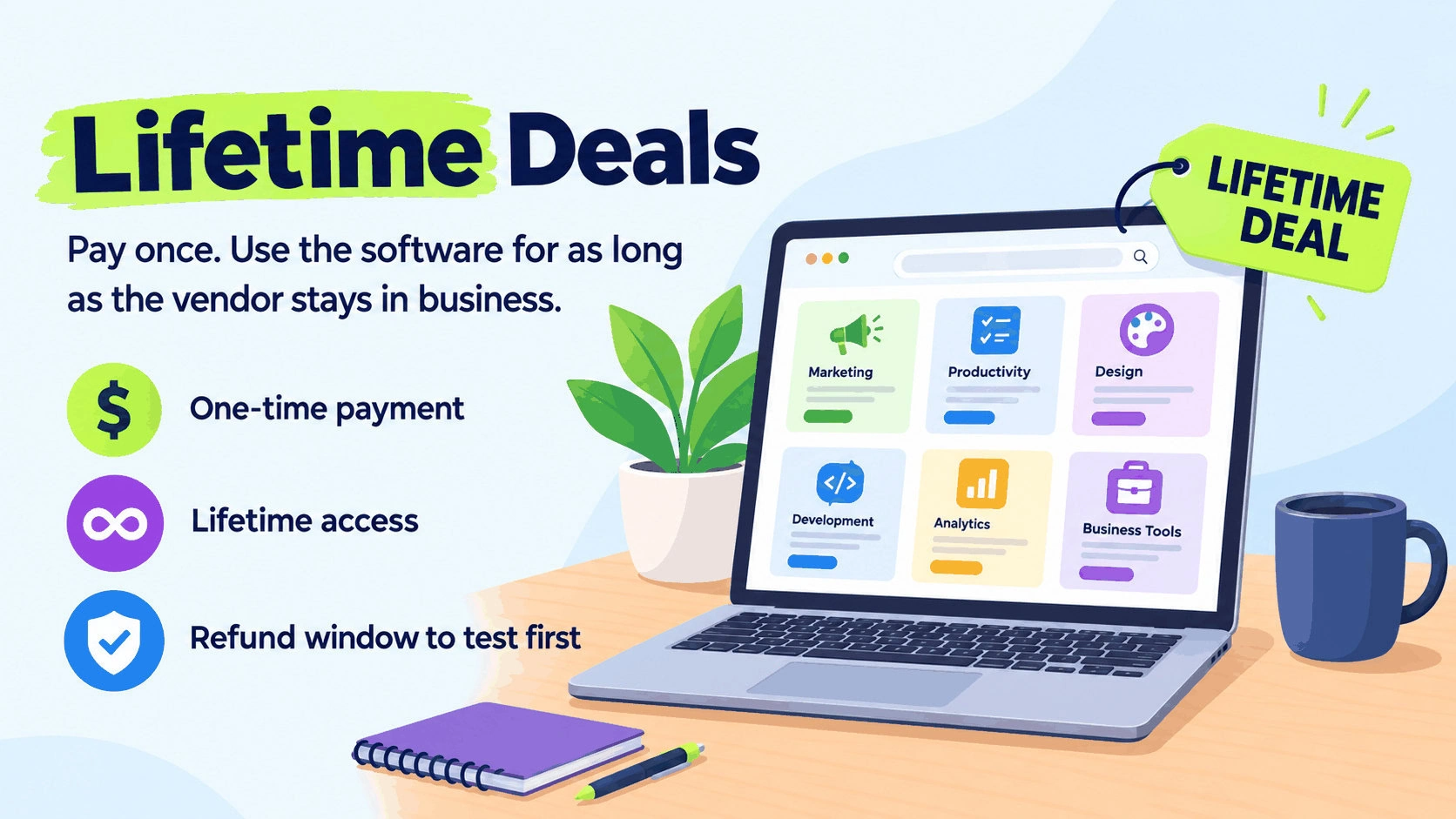 AppSumo lifetime deals overview: pay once for software, with a refund window to test first
